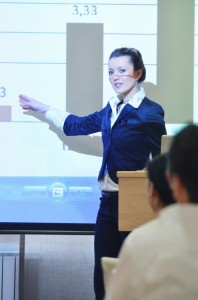 woman giving powerpoint presentation